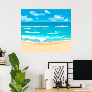 Tropical Ocean Beach Scene Coastal Landscape  Poster