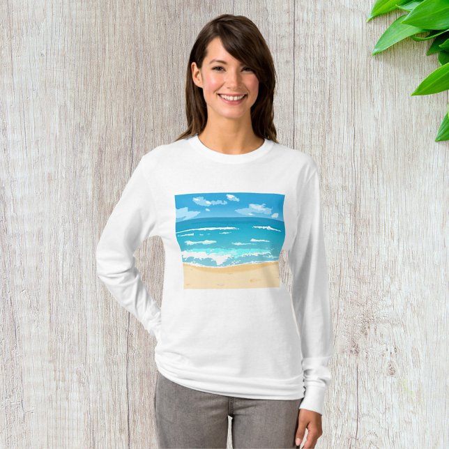 Tropical Ocean Beach Scene Coastal Landscape  T-Shirt (Creator Uploaded)