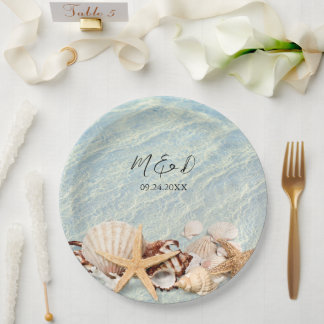 Tropical Ocean Beach Seashell Marble Wedding Paper Plate