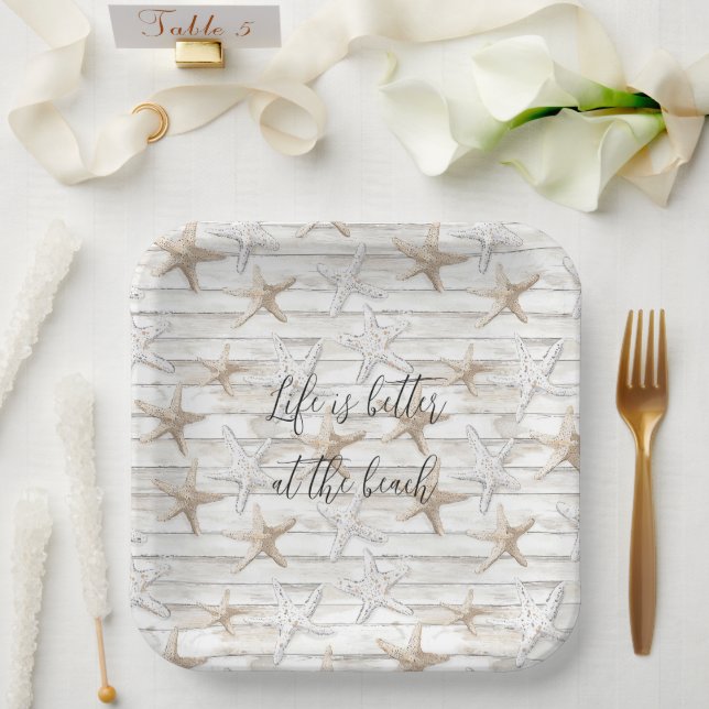 Tropical Ocean Beach Starfish Wedding Paper Plate (Wedding)