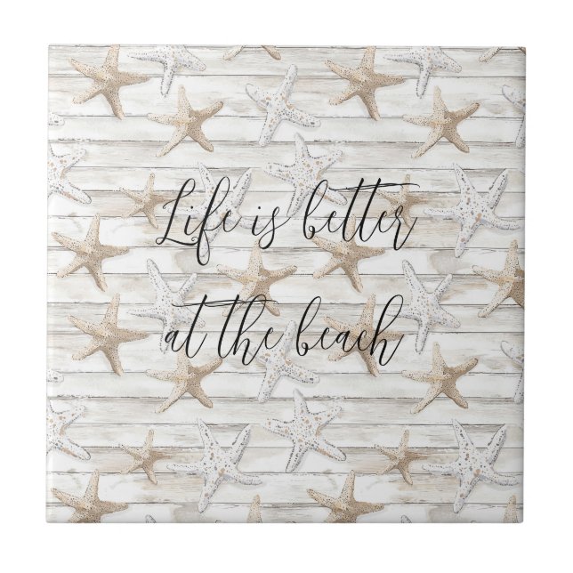 Tropical Ocean Beach Starfish Wedding Tile (Front)