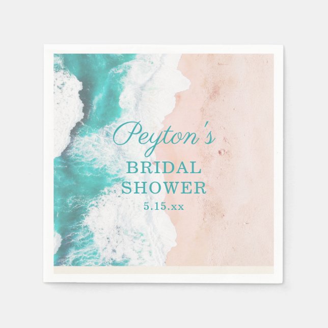 Tropical Ocean Beach Turquoise Tan Bridal Shower Napkin (Front)