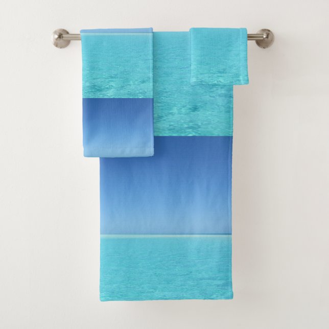 Tropical Ocean Blue Beach Bathroom Bath Towel Set (Insitu)