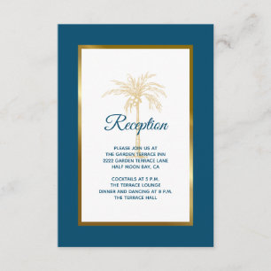 Tropical Ocean Blue Gold Palm Wedding Reception Enclosure Card