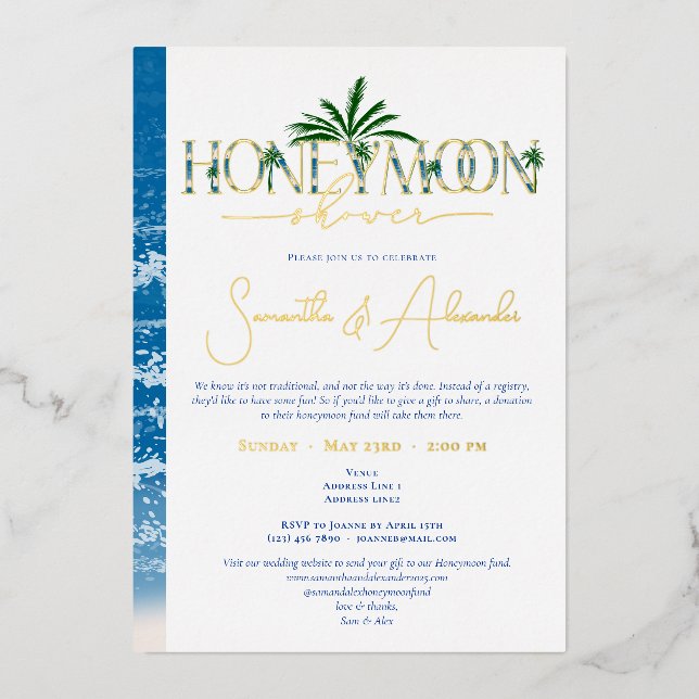 Tropical Ocean Blue Honeymoon Couple Shower Silver (Front)