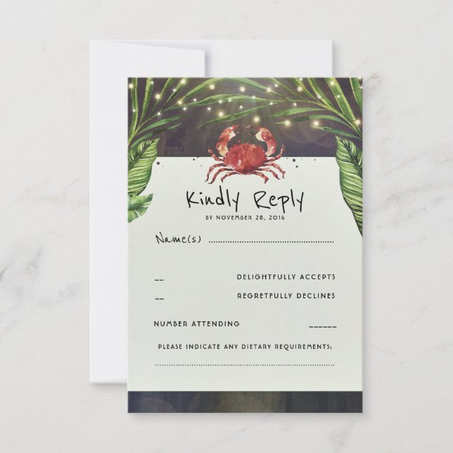 Tropical Ocean Crab Wedding RSVP Card (Front)