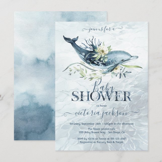 Tropical Ocean Dolphin Baby Shower Invitation (Front/Back)