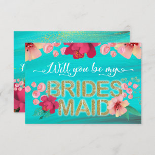 Tropical Ocean Gold Will you be my bridesmaid Invitation