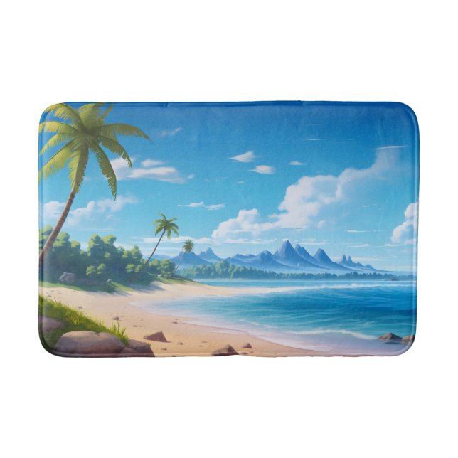 Tropical Ocean Island Sandy Beach Shore Bath Mat (Front)