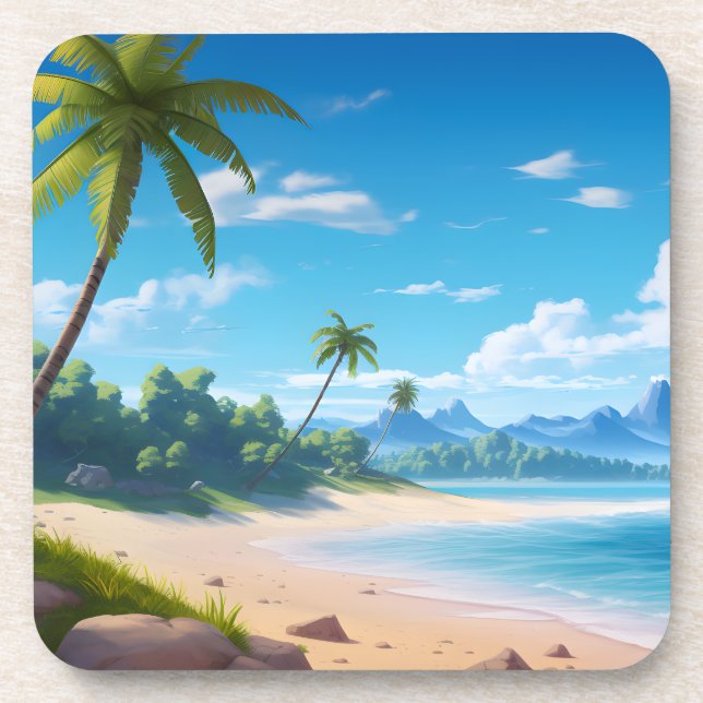 Tropical Ocean Island Sandy Beach Shore Coaster (Front)