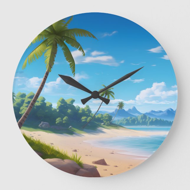 Tropical Ocean Island Sandy Beach Shore Large Clock (Front)