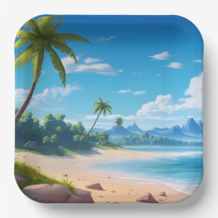 Tropical Ocean Island Sandy Beach Shore Paper Plate
