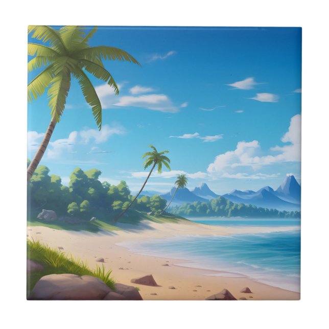 Tropical Ocean Island Sandy Beach Shore Tile (Front)