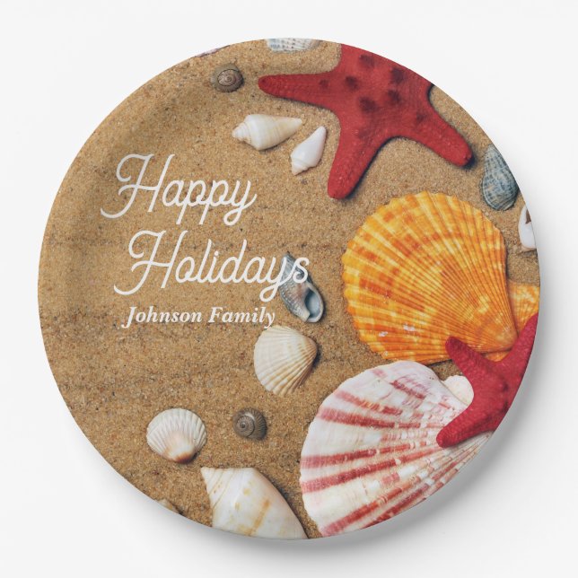 Tropical ocean nautical coastal summer vacation paper plate (Front)