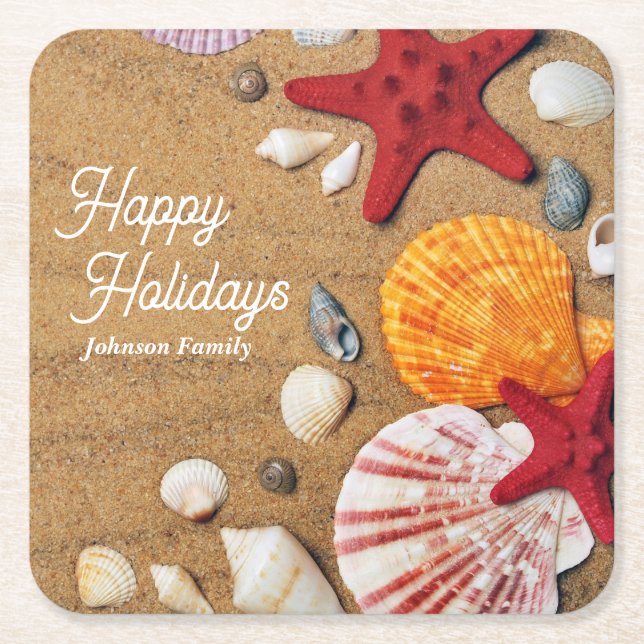 Tropical ocean nautical coastal summer vacation square paper coaster (Front)