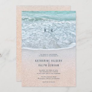 Tropical Ocean & Sandy Beach Monogram Wedding Invitation