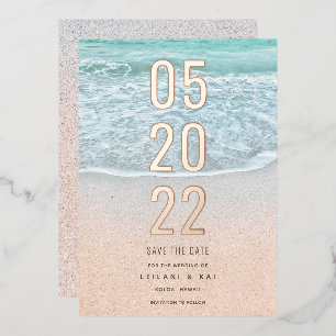 Tropical Ocean & Sandy Beach Save the Date Foil In