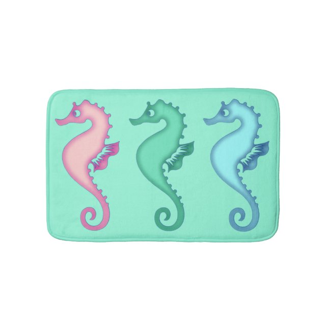 Tropical Ocean Seahorse Trio Bath Mat (Front)