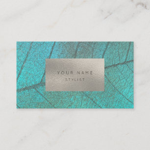 Tropical Ocean Silver Grey White Foil Botanical Business Card