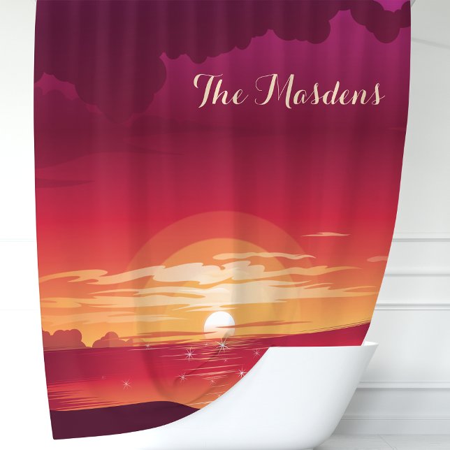 Tropical Ocean Sunset Monogram Shower Curtain (Creator Uploaded)