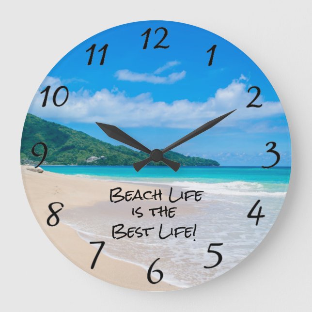 Tropical Ocean View Beach Life Waves Large Clock (Front)