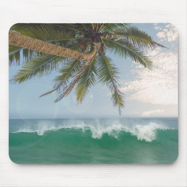 Tropical Ocean Wave and Coconut Palm Tree Mouse Pad (Front)