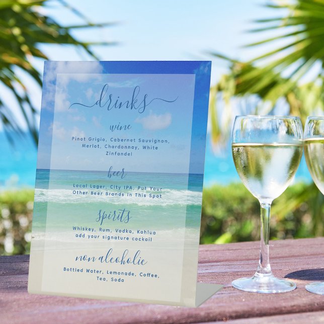 Tropical Ocean Waves Photo Beach Bar Drinks Menu Pedestal Sign (Creator Uploaded)