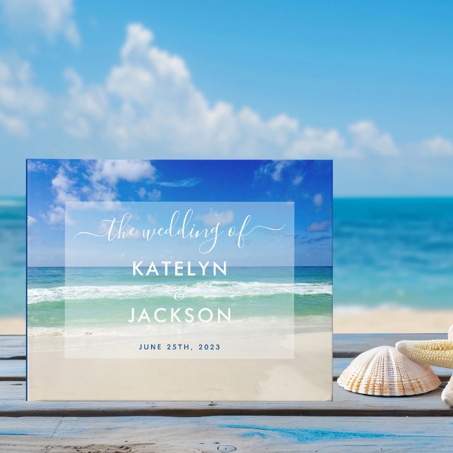 Tropical Ocean Waves Photo Elegant Beach Wedding Guest Book (Creator Uploaded)