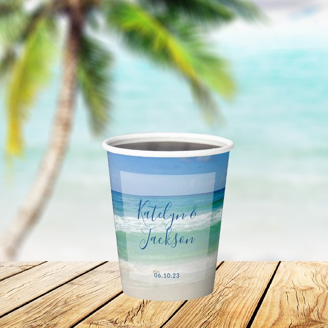 Tropical Ocean Waves Photography Beach Wedding Paper Cups (Creator Uploaded)