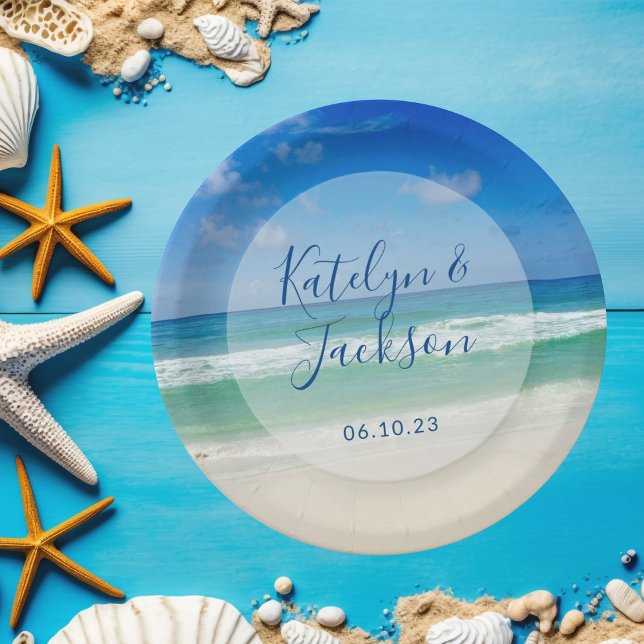 Tropical Ocean Waves Photography Beach Wedding Paper Plate (Creator Uploaded)