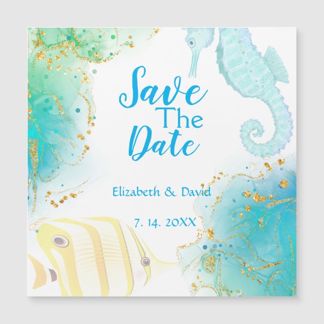Tropical Ocean Wedding Magnet Invitation  (Front)