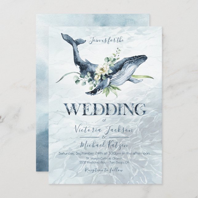 Tropical Ocean Whale Wedding invitations (Front/Back)