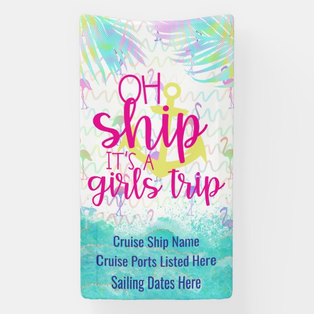 Tropical Oh Ship It's a Girls Trip | Cruise Door Banner (Vertical)