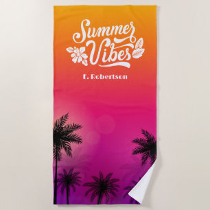 Tropical Ombre Summer Night Monogram Beach Towel