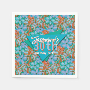 Tropical Orange and Blue Floral Birthday Napkin