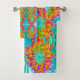 Tropical Orange and Hot Pink Decorative Dahlia Bath Towel Set