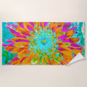 Tropical Orange and Hot Pink Decorative Dahlia Beach Towel
