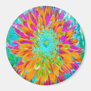 Tropical Orange and Hot Pink Decorative Dahlia Magnet