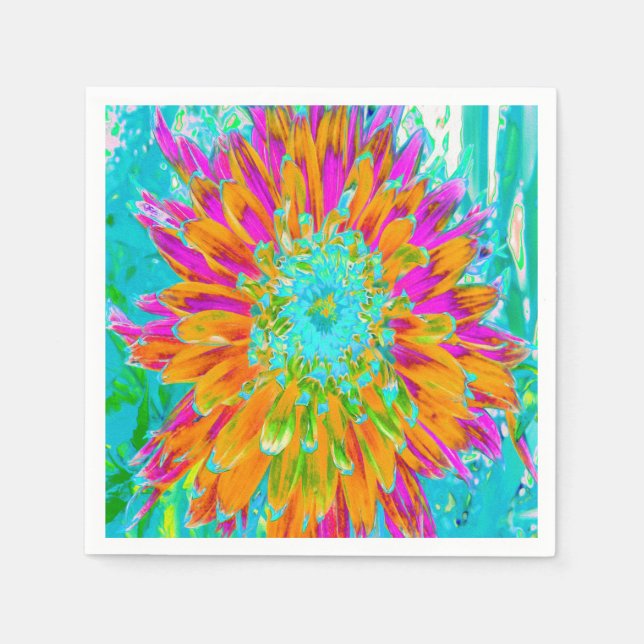 Tropical Orange and Hot Pink Decorative Dahlia Napkin (Front)