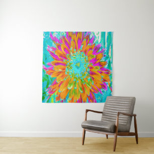 Tropical Orange and Hot Pink Decorative Dahlia Tapestry