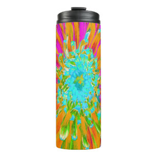 Tropical Orange and Hot Pink Decorative Dahlia Thermal Tumbler