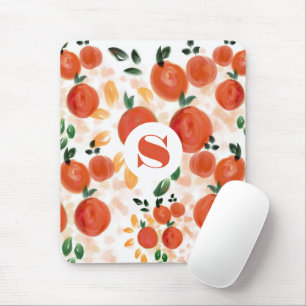 Tropical Orange and Leaves Pattern Monogrammed Mouse Pad