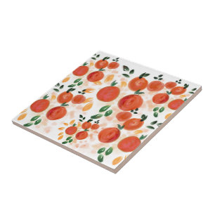 Tropical Orange and Leaves Pattern Tile