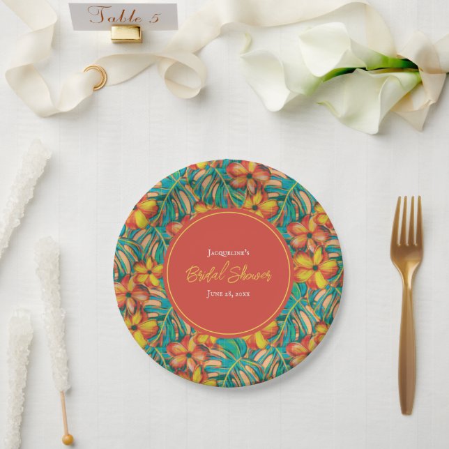 Tropical Orange and Yellow Floral Bridal Shower Paper Plate (Wedding)
