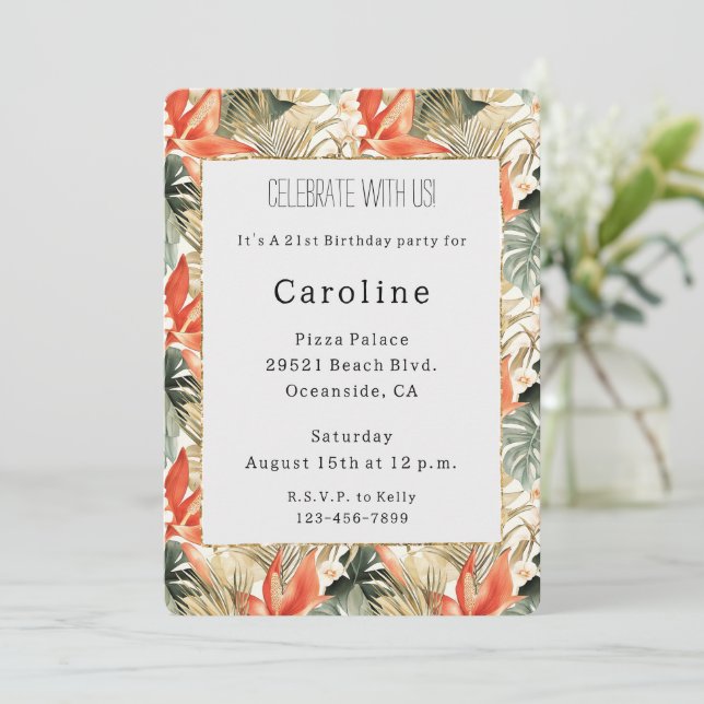 Tropical Orange Anthurium Floral Birthday   Invitation (Standing Front)