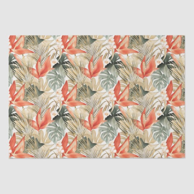 Tropical Orange Anthurium Floral Bridal Shower Tissue Paper (Front)