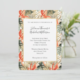 Tropical Orange Anthurium Floral Wedding Invitation