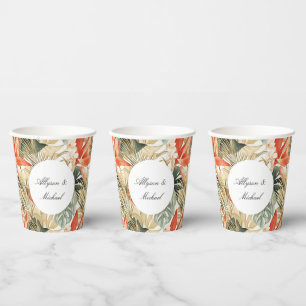Tropical Orange Anthurium Floral Wedding Paper Cups