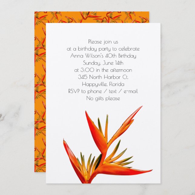 Tropical Orange Bird-of-Paradise Invitation (Front/Back)