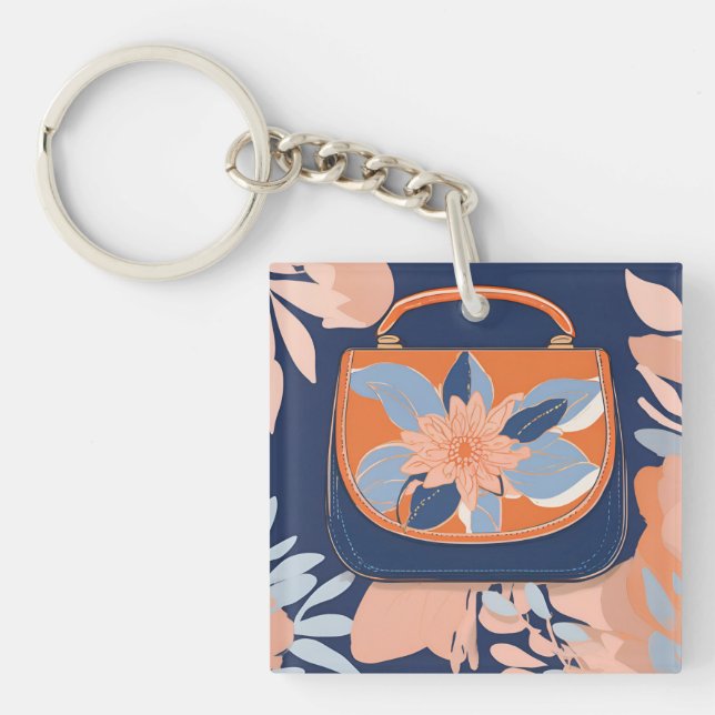Tropical Orange Blue AI art  Key Ring (Front)